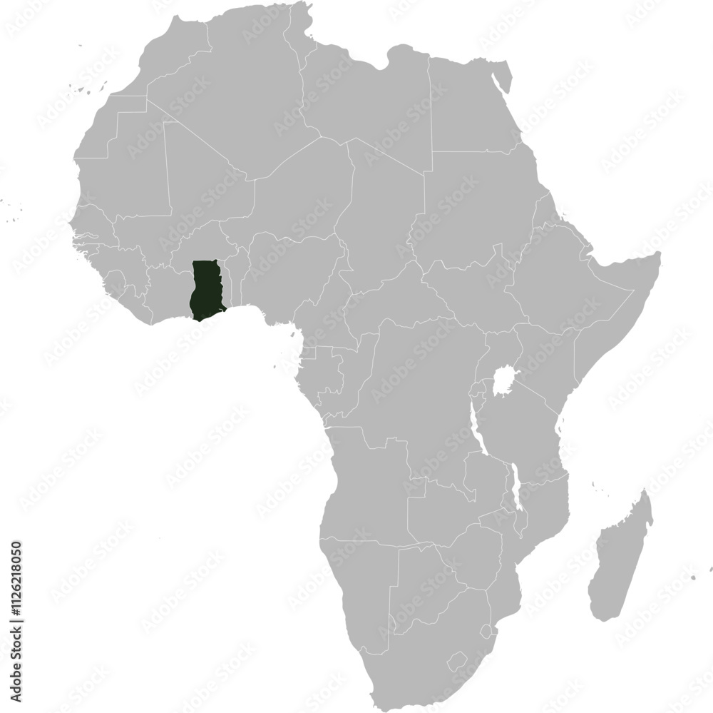 Obraz premium Detailed national location map of GHANA within the great continent of Africa