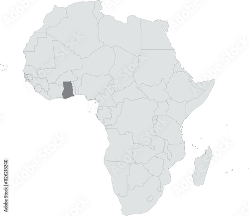 Detailed national location map of GHANA within the great continent of Africa