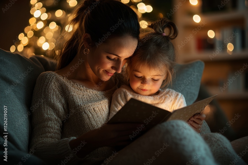 Mother reading a heartfelt Mother's Day card from her child, half-body shot, tender moment, indoor setting, cozy and warm family home, soft lighting. Mother reading a heartfelt Mother's Day card from her child, half-body shot, tender moment, indoor setting, cozy and warm family home, soft lighting.