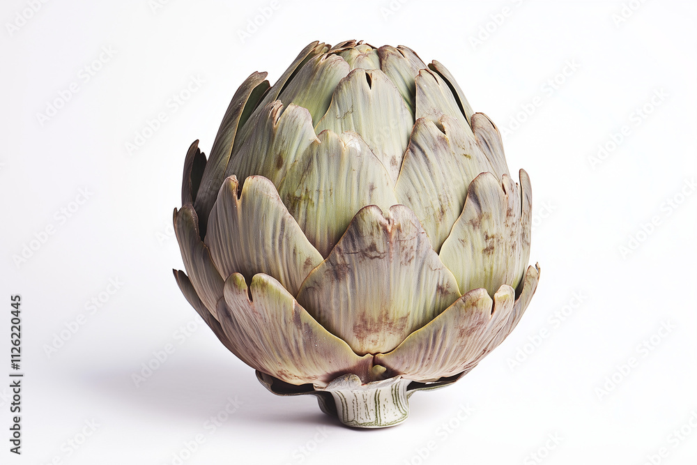 Fototapeta premium Selective focus artichoke blossom isolated on white background, Close up shot fresh artichoke on white.
