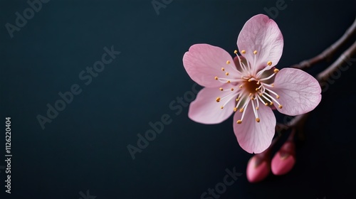 A single sakura flower on black background