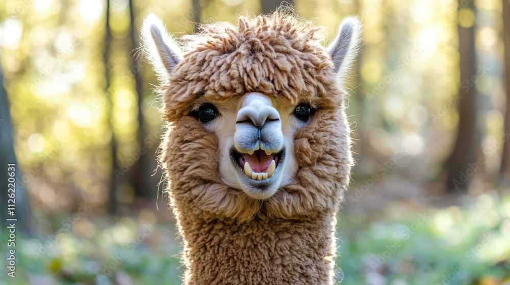 Obraz premium Alpaca Portrait with a Joyful Expression