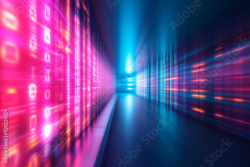 Wallpaper Mural A vibrant, abstract representation of digital data streams illuminated by blue and pink lights, creating a sense of motion and depth. Torontodigital.ca