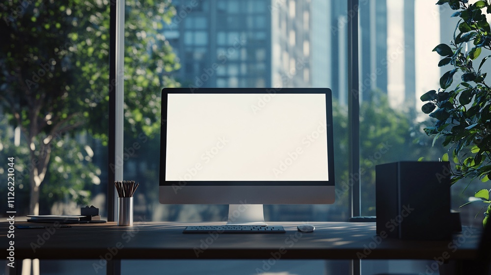 Modern Office Workspace With Blank Computer Screen Modern Office Workspace With Blank Computer Screen