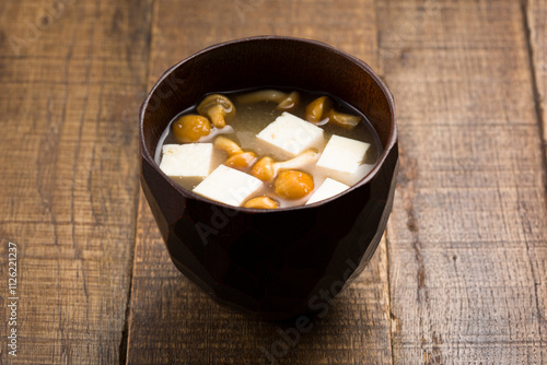 Nameko mushroom and tofu miso soup photo