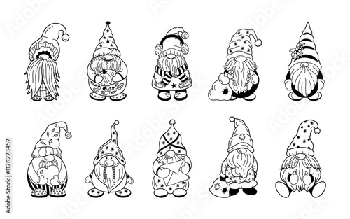 Cute dwarf set of hand-drawn festive characters and designs