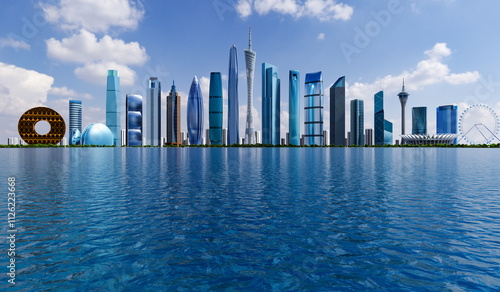 Obraz na płótnie Skyline of Landmark Buildings in the Greater Bay Area of Guangdong Province, Chi