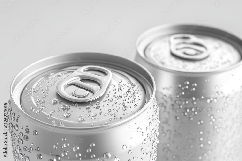 An aluminum white and silver soda can with water droplets on it, professional product photography, focus shot, minimalism An aluminum white and silver soda can with water droplets on it, professional product photography, focus shot, minimalism