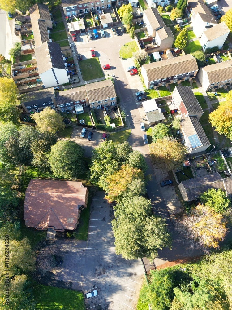 High Angle View of Central Northampton City of England United Kingdom, Aerial Residential Homes Footage of Drone's Camera Was Captured from Medium High Altitude on October 25th, 2023 High Angle View of Central Northampton City of England United Kingdom, Aerial Residential Homes Footage of Drone's Camera Was Captured from Medium High Altitude on October 25th, 2023