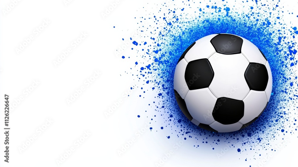 Naklejka premium Soccer ball with a blue background. The ball is the main focus of the image. The blue background adds a sense of depth and contrast to the image