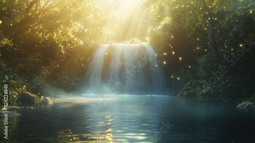 Enchanted Waterfall in a Lush Tropical Forest