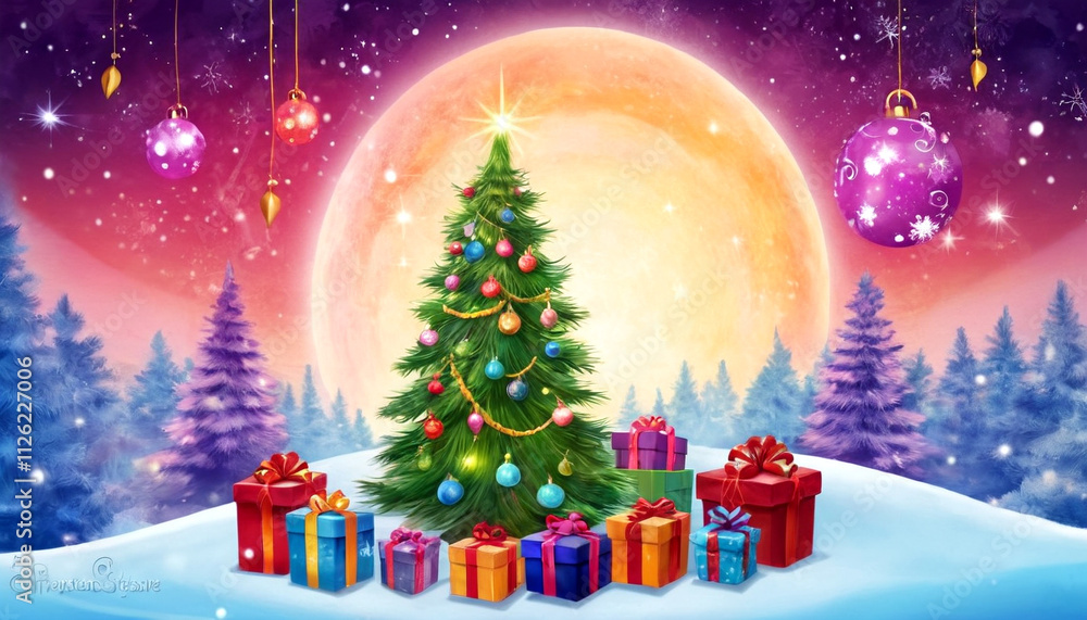 Obraz premium Magical Christmas Scene Under a Twilight Sky