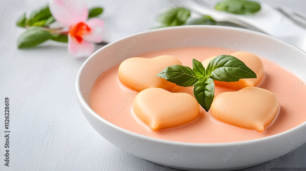 Delicate heart-shaped ravioli in pink sauce gourmet kitchen food presentation elegant dining close-up view romantic cuisine Delicate heart-shaped ravioli in pink sauce gourmet kitchen food presentation elegant dining close-up view romantic cuisine