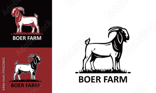 cute standing goat logo, silhouette of healthy goat an farm vector illustrations