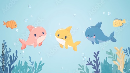 Cheerful Aquatic Animals in Fun Flat Design Vector Illustration photo