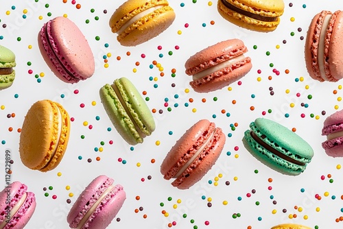 Wallpaper Mural Colorful array of macarons with sprinkles on top. The macarons are arranged in a way that they look like they are flying through the air. Concept of joy and celebration Torontodigital.ca