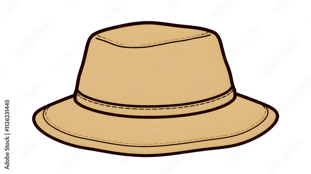 Zookeeper Hat: A khaki-colored safari hat icon with a simple band around the base on white. Generative AI Zookeeper Hat: A khaki-colored safari hat icon with a simple band around the base on white. Generative AI