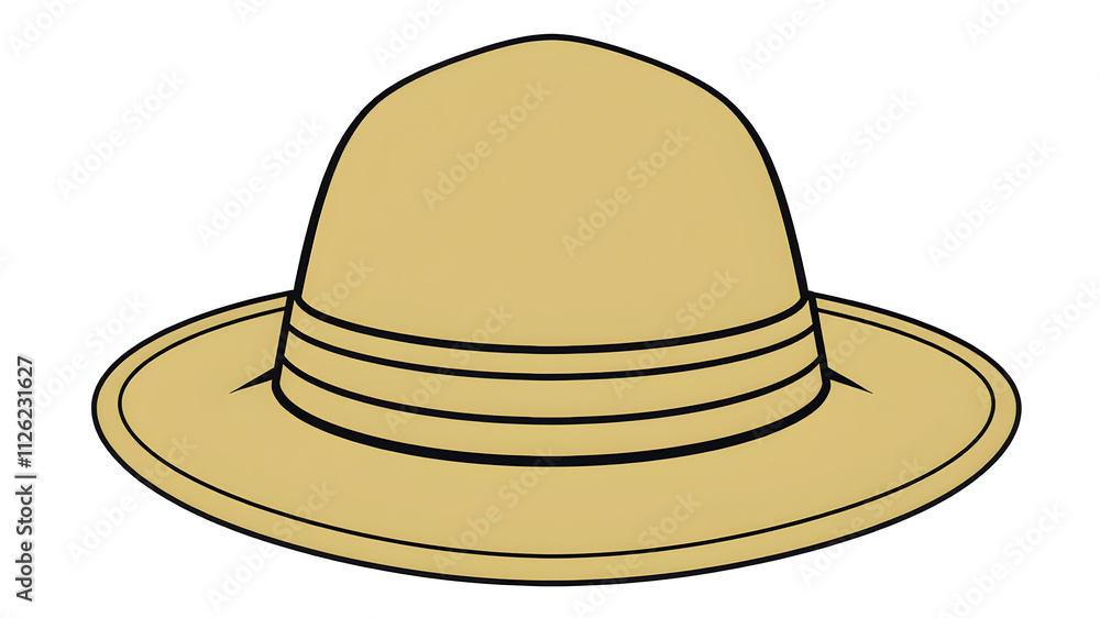 Zookeeper Hat: A khaki-colored safari hat icon with a simple band around the base on white. Generative AI Zookeeper Hat: A khaki-colored safari hat icon with a simple band around the base on white. Generative AI