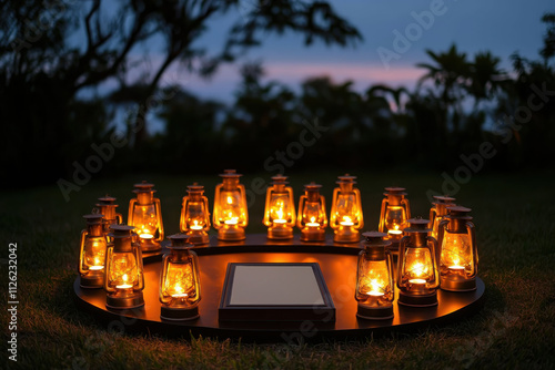 Always loved and remembered. A serene gathering of lanterns creating a warm ambiance outdoors. photo