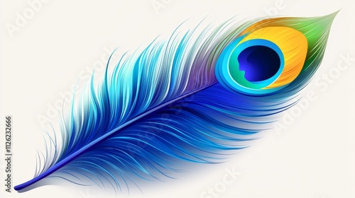 Wallpaper Mural Blue and yellow peacock feather with a blue eye. The feather is the main focus of the image, and the blue and yellow colors create a sense of vibrancy and energy Torontodigital.ca