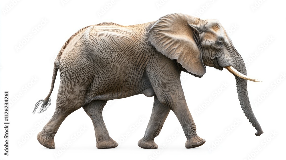 Fototapeta premium African Elephant Walking on a White Background