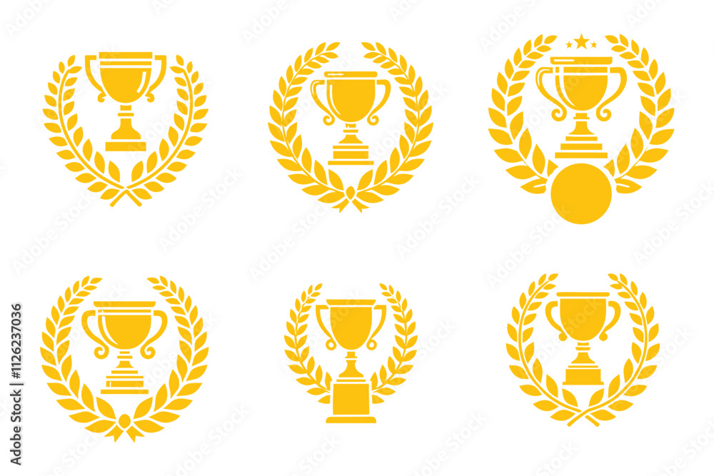 Obraz premium set of bundle trophy icon with laurel wreath icon 