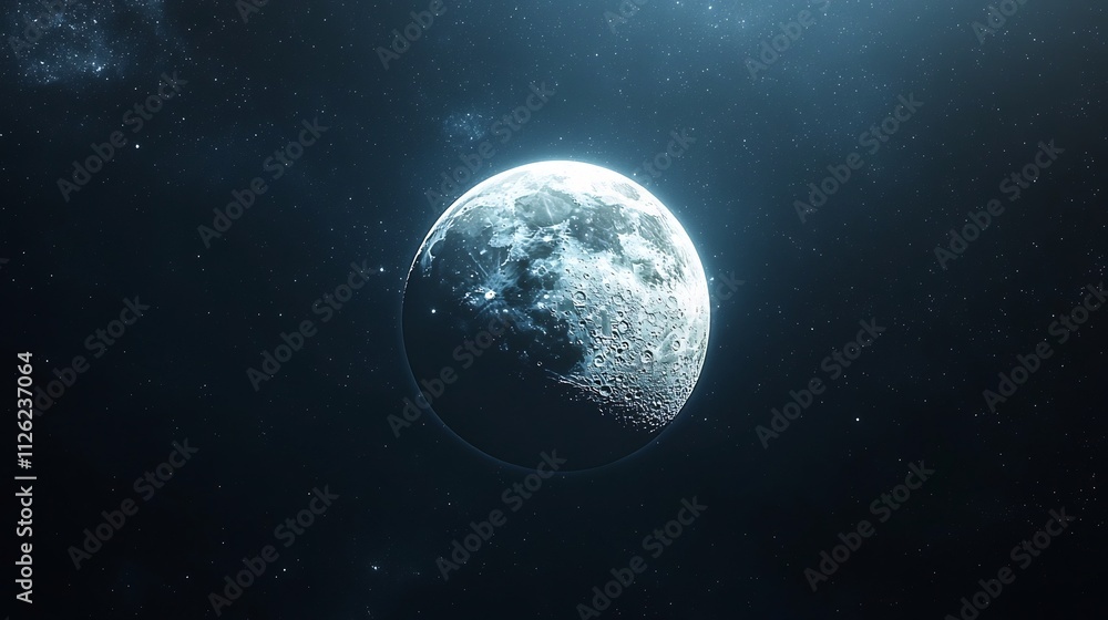Mysterious Lunar Eclipse in Dark Space with Glowing Moon Passing Through Shadow Mysterious Lunar Eclipse in Dark Space with Glowing Moon Passing Through Shadow