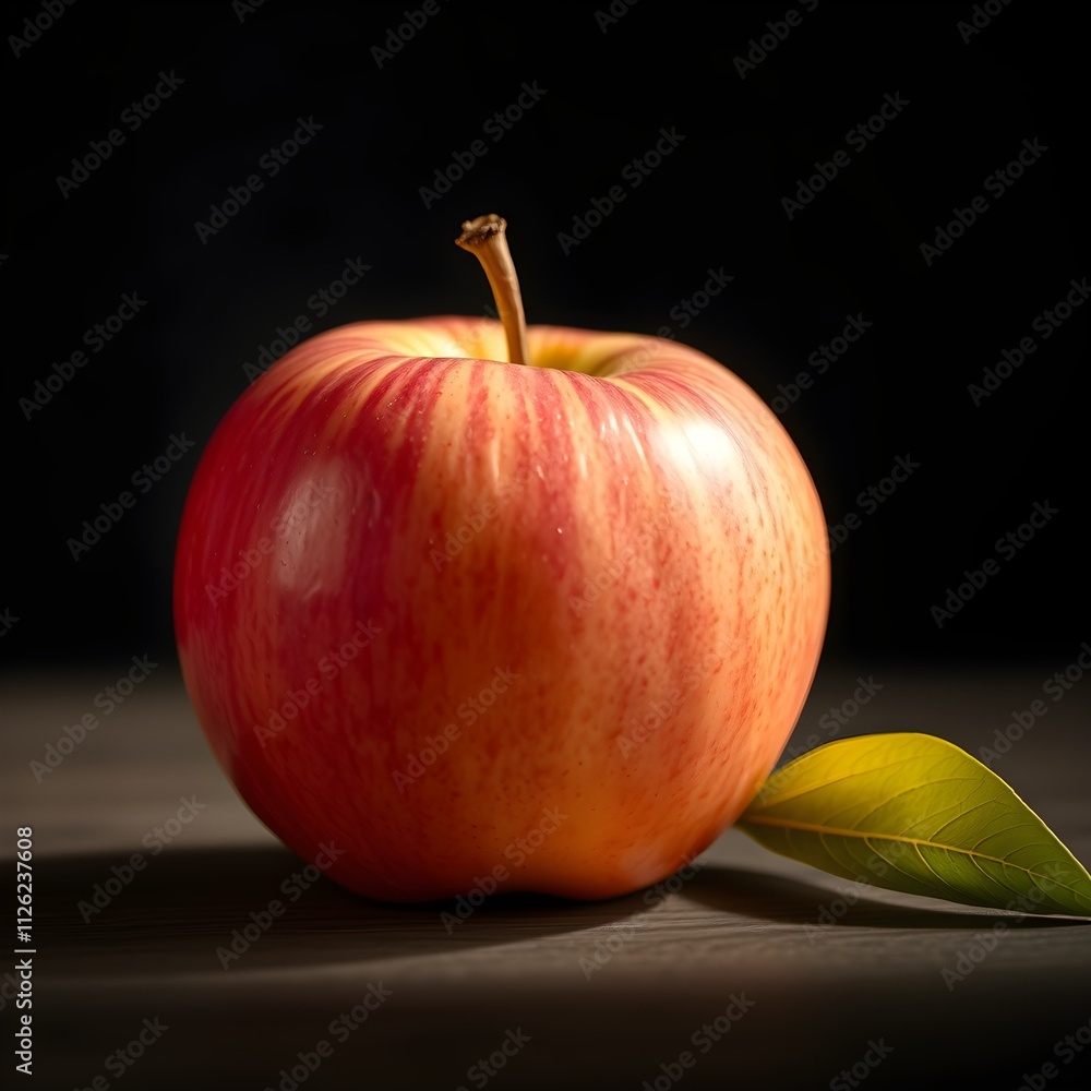 Red apple on a wooden table with black background. Shallow depth of field Red apple on a wooden table with black background. Shallow depth of field
