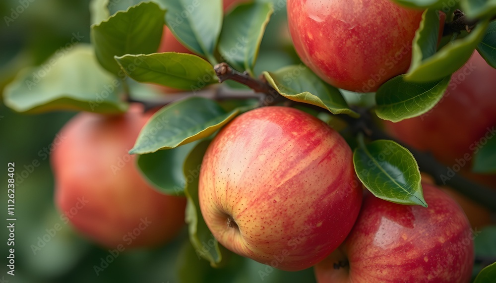 Ripe red apples on a branch of apple tree in orchard Ripe red apples on a branch of apple tree in orchard