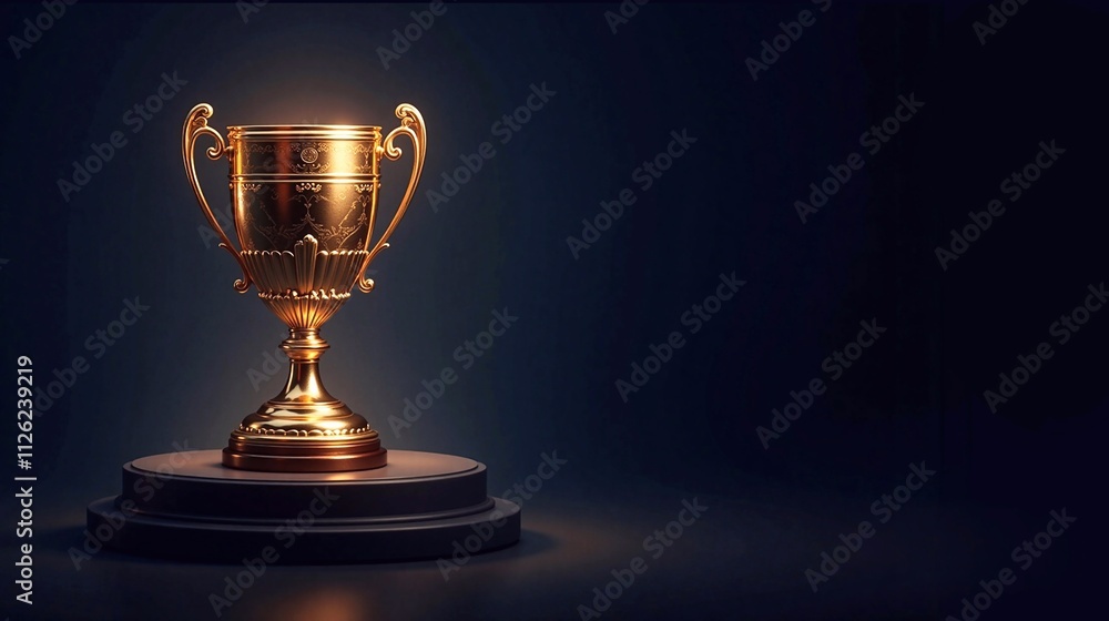 Winner gold cup isolated on blue background with space for text. Victory, champion, first place, number one. Illustration for projects on the topic of victories and awards - generative AI Winner gold cup isolated on blue background with space for text. Victory, champion, first place, number one. Illustration for projects on the topic of victories and awards - generative AI