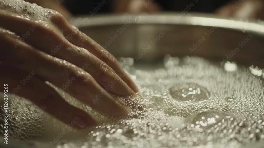 Close-up of hands washing dishes in a sink while others relax in the background, Inconvenience Yourself Day, celebrating generosity and helpfulness, , Close-up of hands washing dishes in a sink while others relax in the background, Inconvenience Yourself Day, celebrating generosity and helpfulness, ,