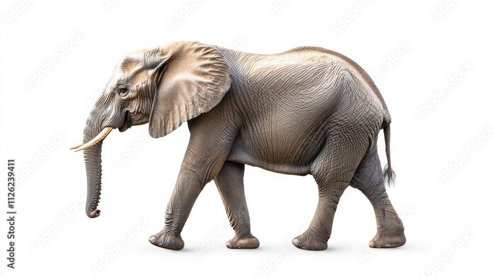 Fototapeta premium African Elephant Walking on White Background