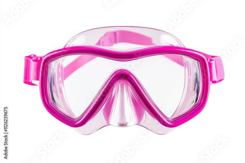 A bright pink diving mask with clear lenses and adjustable straps photo