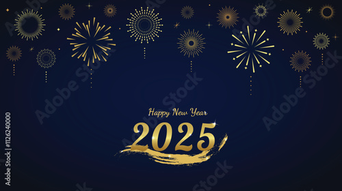 2025 Happy New Year Banner with Festive Elements.Vector Illustration.