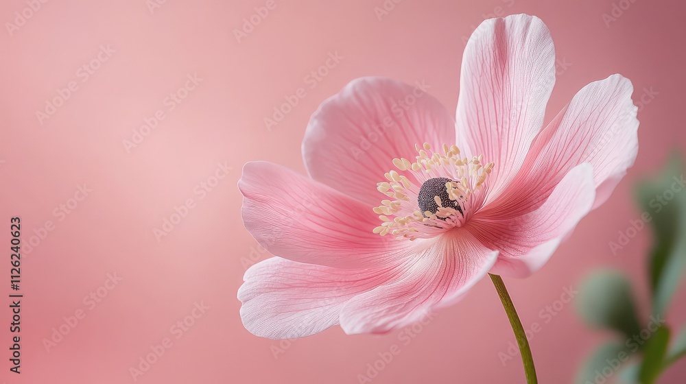 Delicate Pink Anemone Blossom on Soft Pink Background Delicate Pink Anemone Blossom on Soft Pink Background