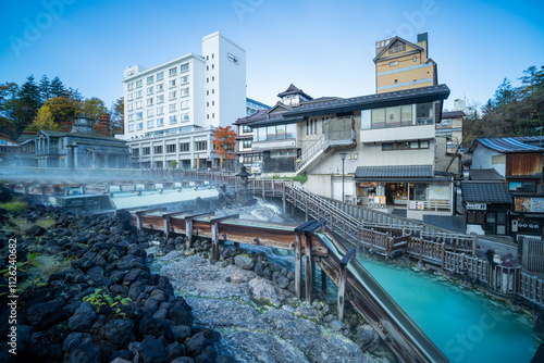 群馬県草津町　草津温泉の湯畑の風景