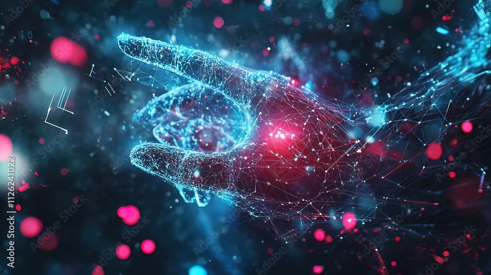 Digital Hand Reaching Out in a Web of Light Digital Hand Reaching Out in a Web of Light