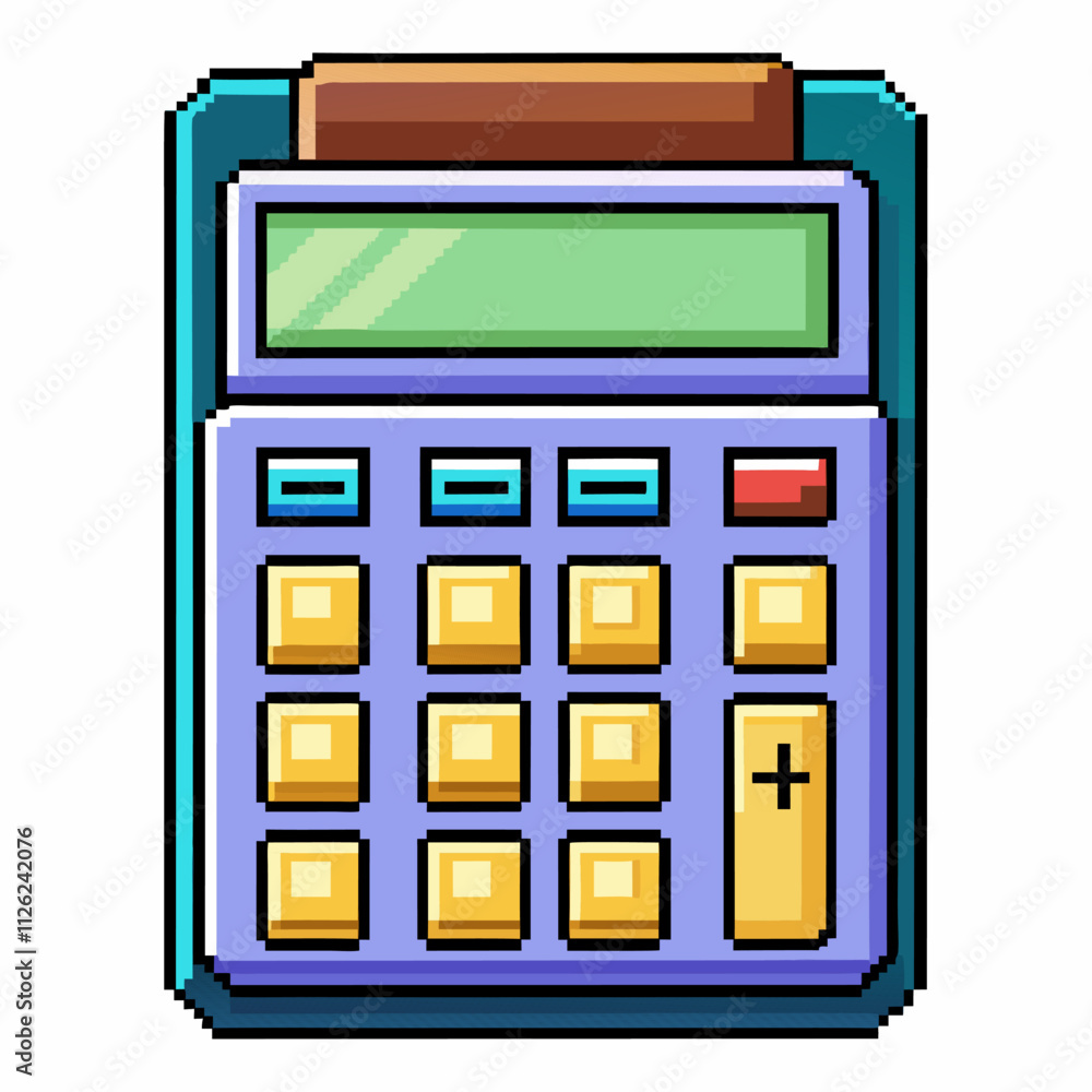 Pixel Art Calculator Icon in Retro Style with Colorful Buttons and Display Pixel Art Calculator Icon in Retro Style with Colorful Buttons and Display