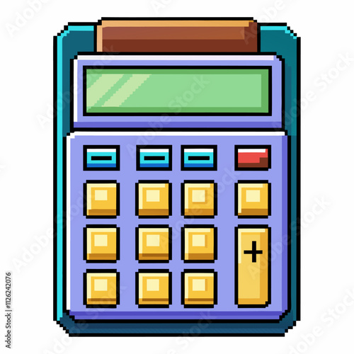 Pixel Art Calculator Icon in Retro Style with Colorful Buttons and Display