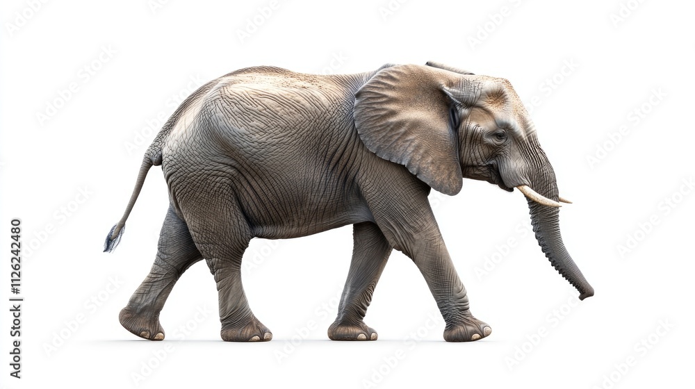 African Elephant Walking Isolated on White Background African Elephant Walking Isolated on White Background