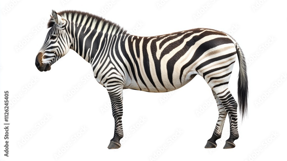 Striped Zebra Standing on White Background Striped Zebra Standing on White Background