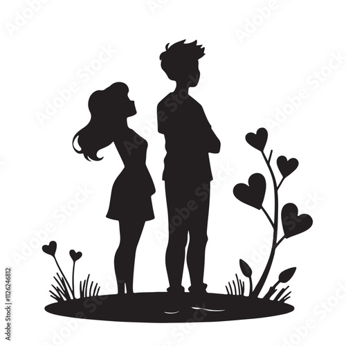 Cartoon Silhouettes of an Adult Couple Standing Side by Side