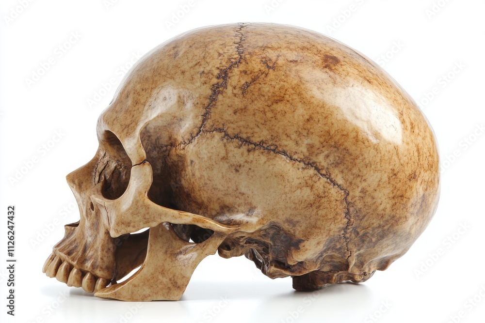 A realistic human skull with a slightly weathered appearance A realistic human skull with a slightly weathered appearance