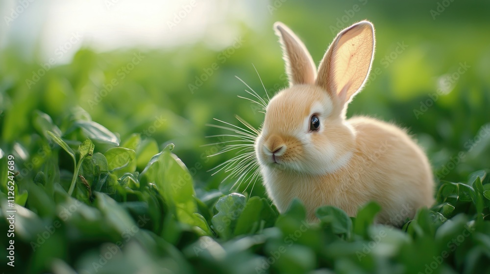 Cute Bunny Rabbit Among Green Leaves in Nature Cute Bunny Rabbit Among Green Leaves in Nature