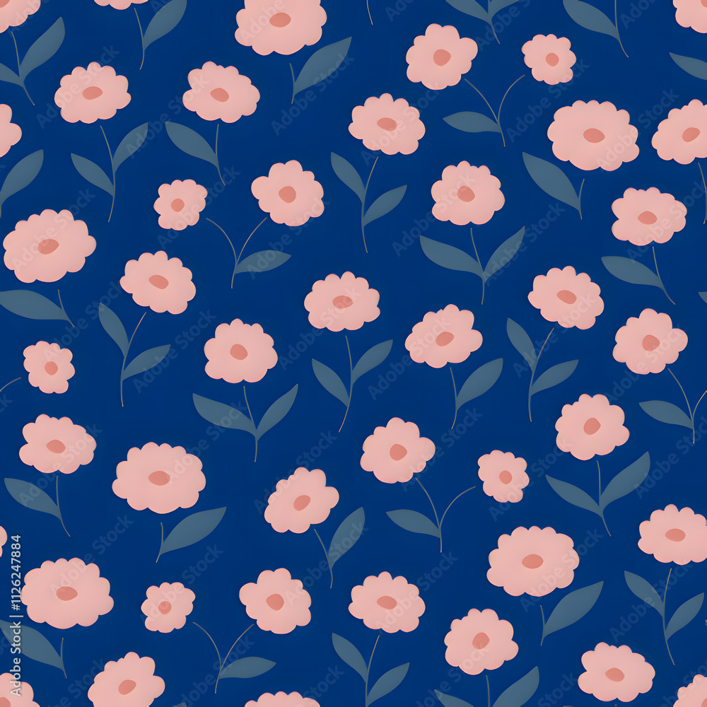 Fototapeta premium Small Wonders: A Floral Pattern with dark Blue Background 