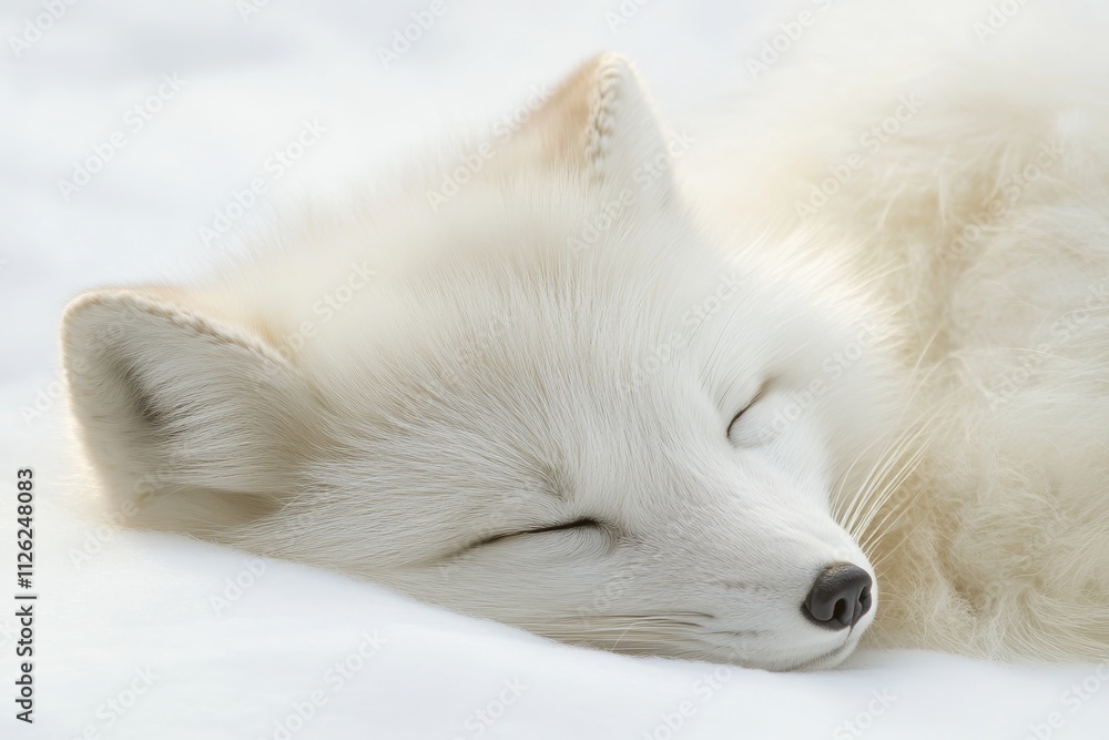 Fototapeta premium A resting arctic fox with a pure white coat soft fur