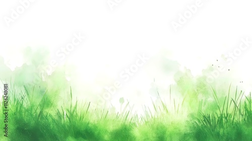 Watercolor Painting of Green Grass and White Sky