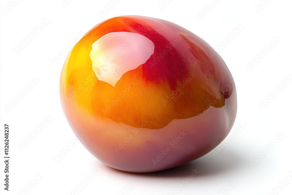 A ripe nectarine with a smooth glossy surface blending warm hues of red