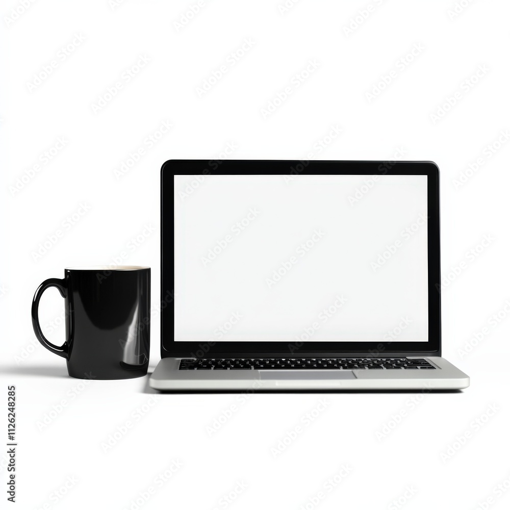 minimalist workspace with laptop and coffee mug minimalist workspace with laptop and coffee mug