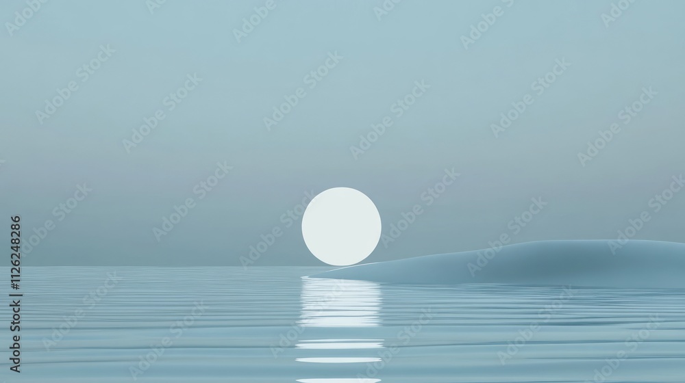 Serene Minimalist Seascape With a Rising Orb Serene Minimalist Seascape With a Rising Orb